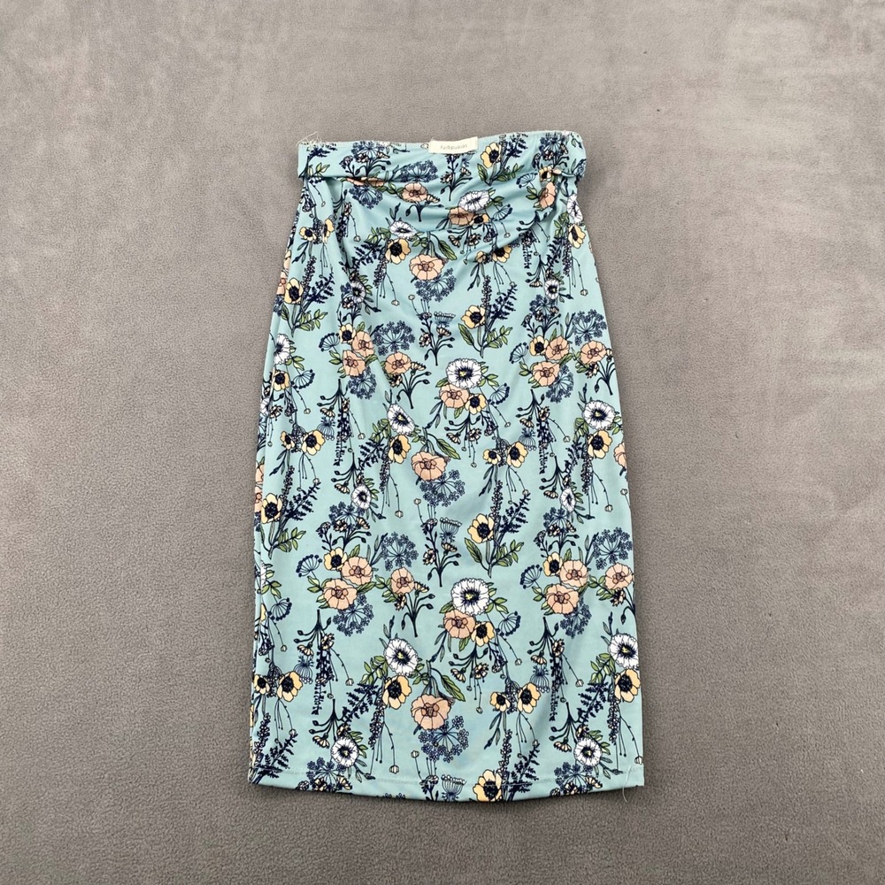 Serendipity Vintage Y2K Floral Midi Pencil Skirt Aqua Blue Botanical Women Small